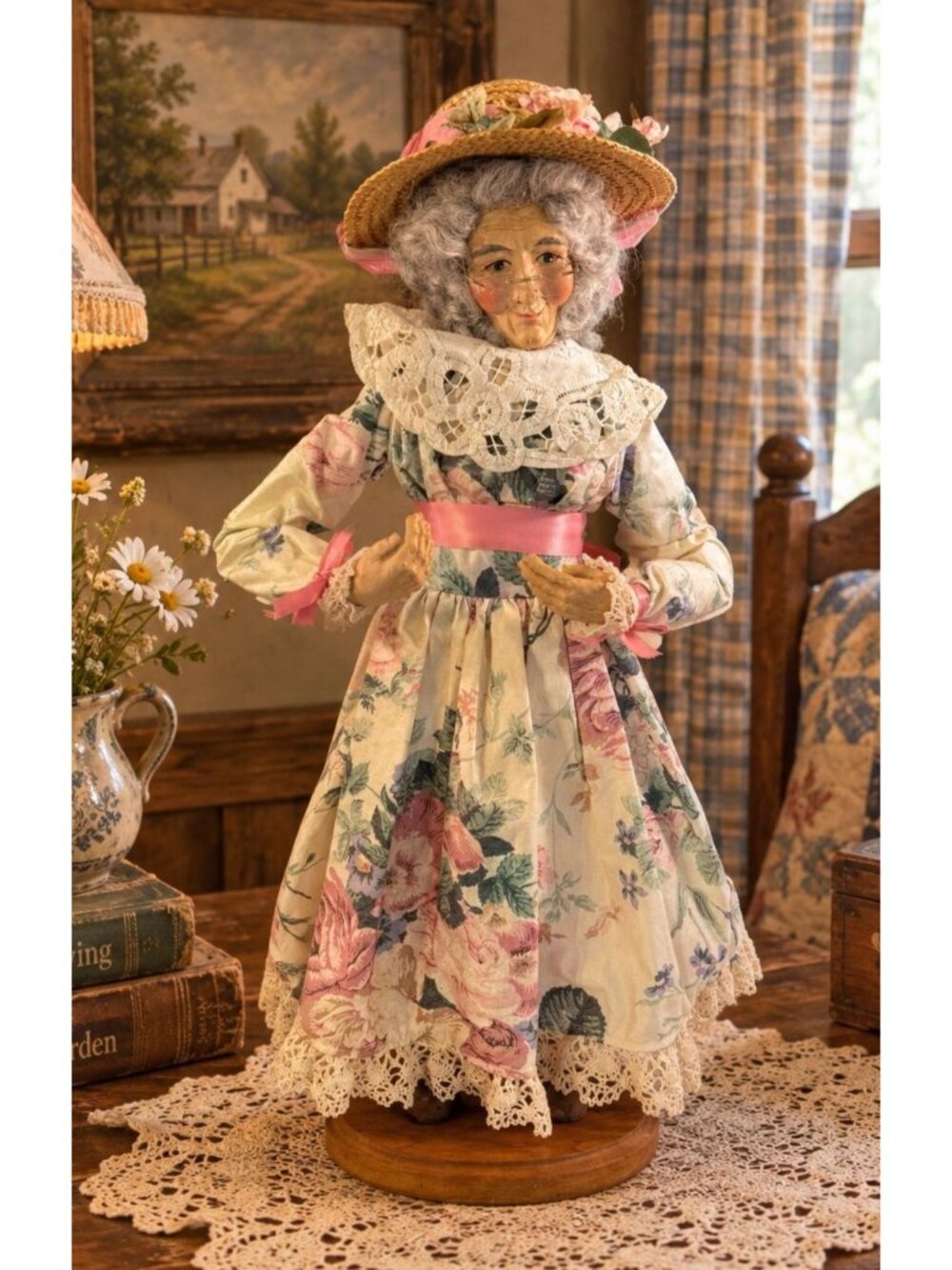 Vintage 1991 Lynn Haney The Flower Peddler Lady Woman 24" READ Missing Flower